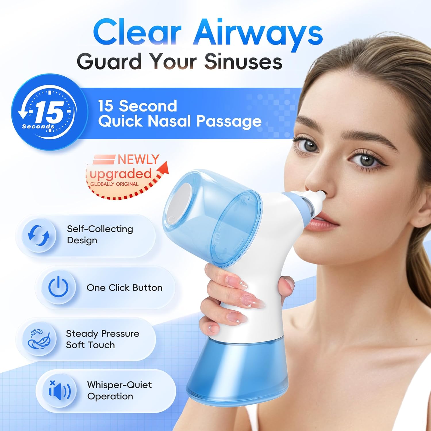 Nasal Irrigation System, Electric Sinus Rinse Machine with 30 Salt Packets, Dual Water Tank Self-Cleaning and Automatic Waste Collection, Nasal Washer for Congestion & Sinus Care