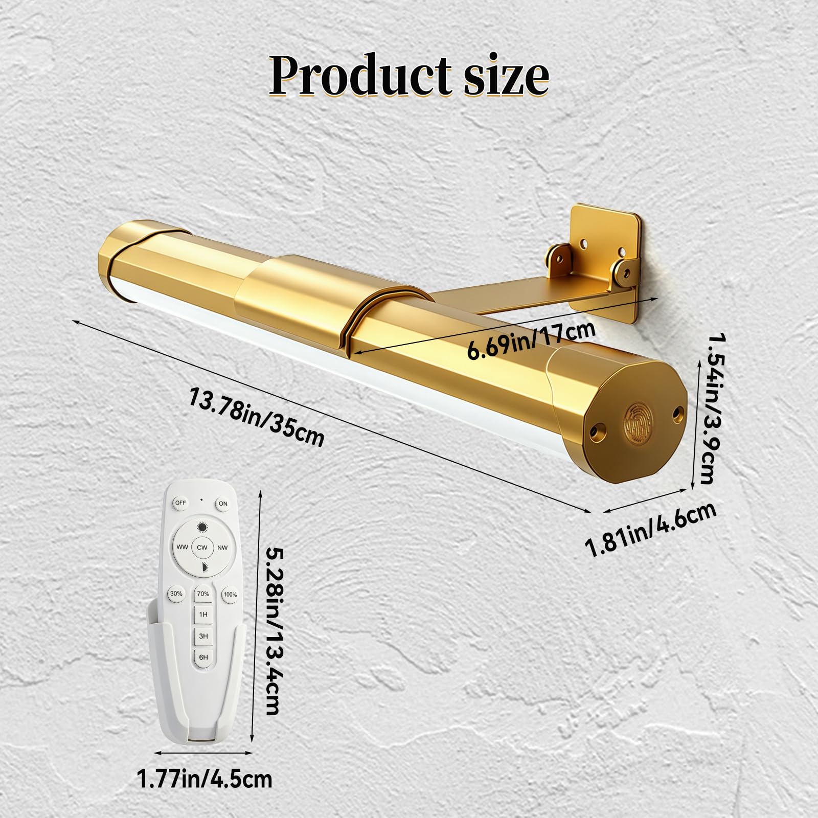 Kabellose Bilderleuchte, 2er-Pack magnetische LED-Kunstdisplayleuchte mit Timerfunktion, Fernbedienung und Touch-Steuerung, stufenlos dimmbares Licht für Wandbilder, Badezimmerspiegel (Gold)
