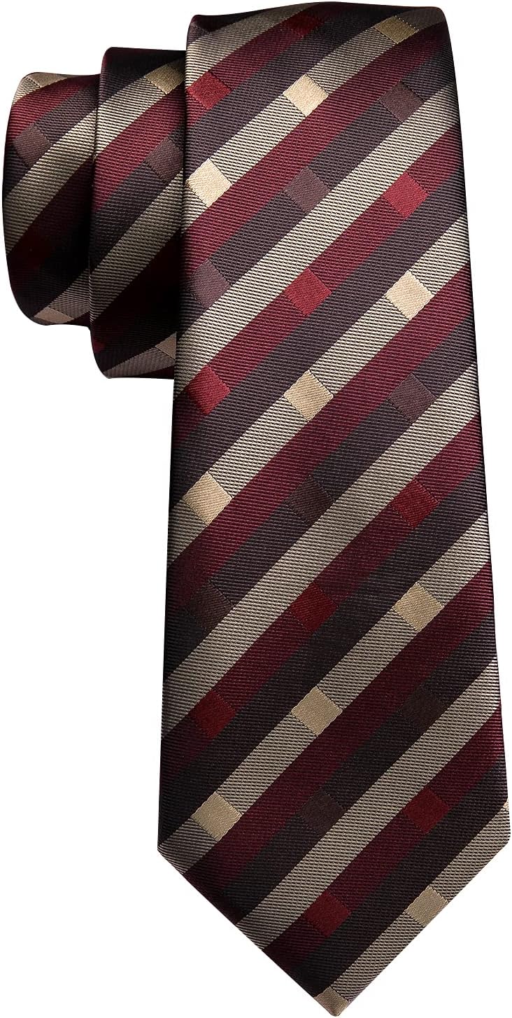 Barry.Wang Designer Classic Ties for Men Set Formal Pocket Square Cufflink Check Plaid - Image 5