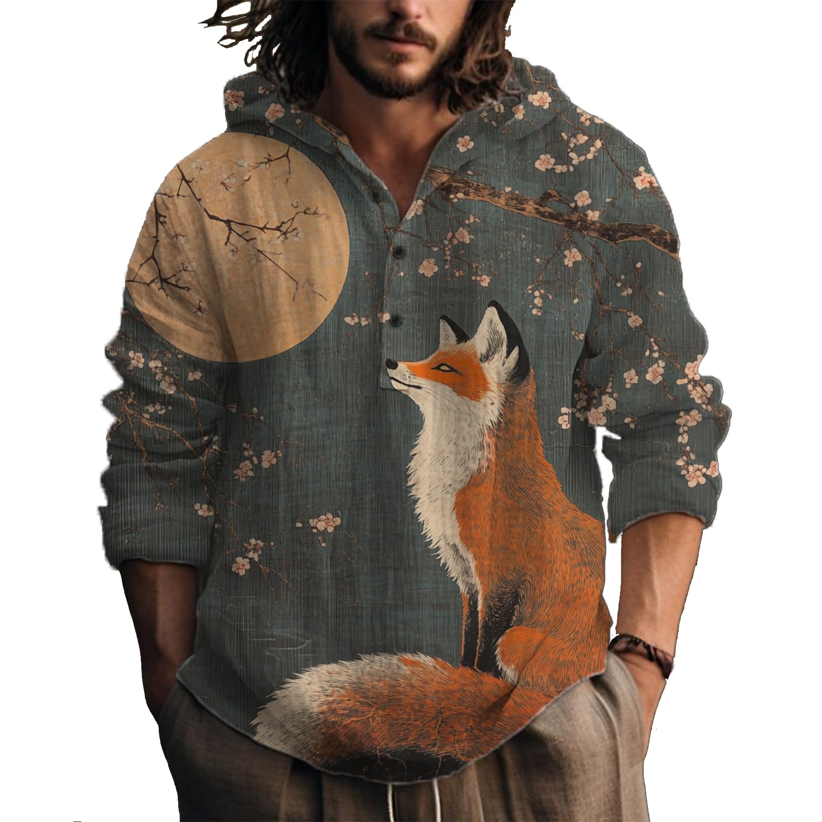 MARSVOVO Hooded Long Sleeve Shirt Men Fashion Graphic Button Up Lightweight Big and Tall Casual Vacation Shirts for Men Zf Colorful Large