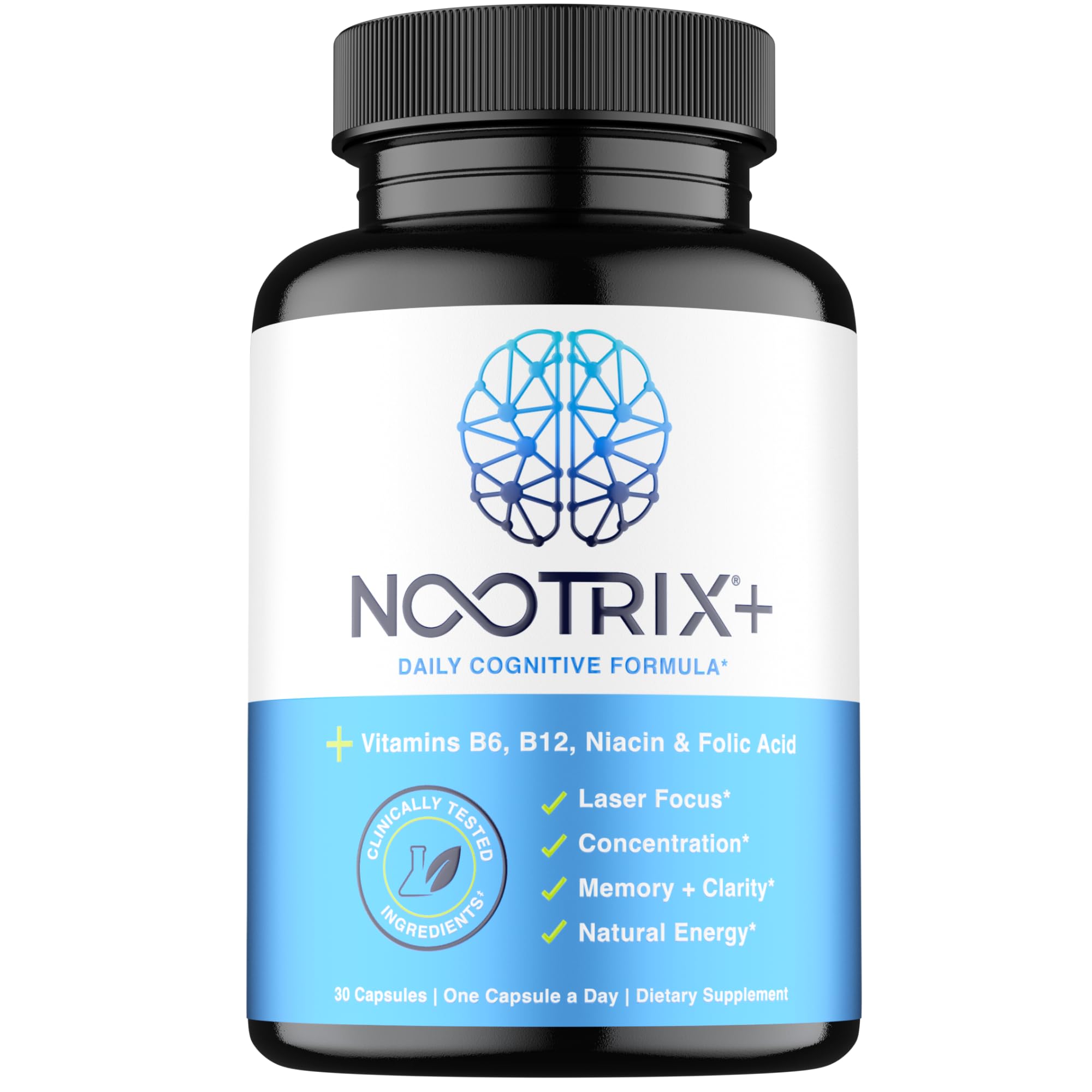 Brain Plus Nootropic Supplement | Supports Memory, Mental Focus, Cognitive Health & Energy | Promotes Healthy Mood & Brain Function | Vitamin B1, Vitamin B6 & Vitamin B12 | 30 Capsules