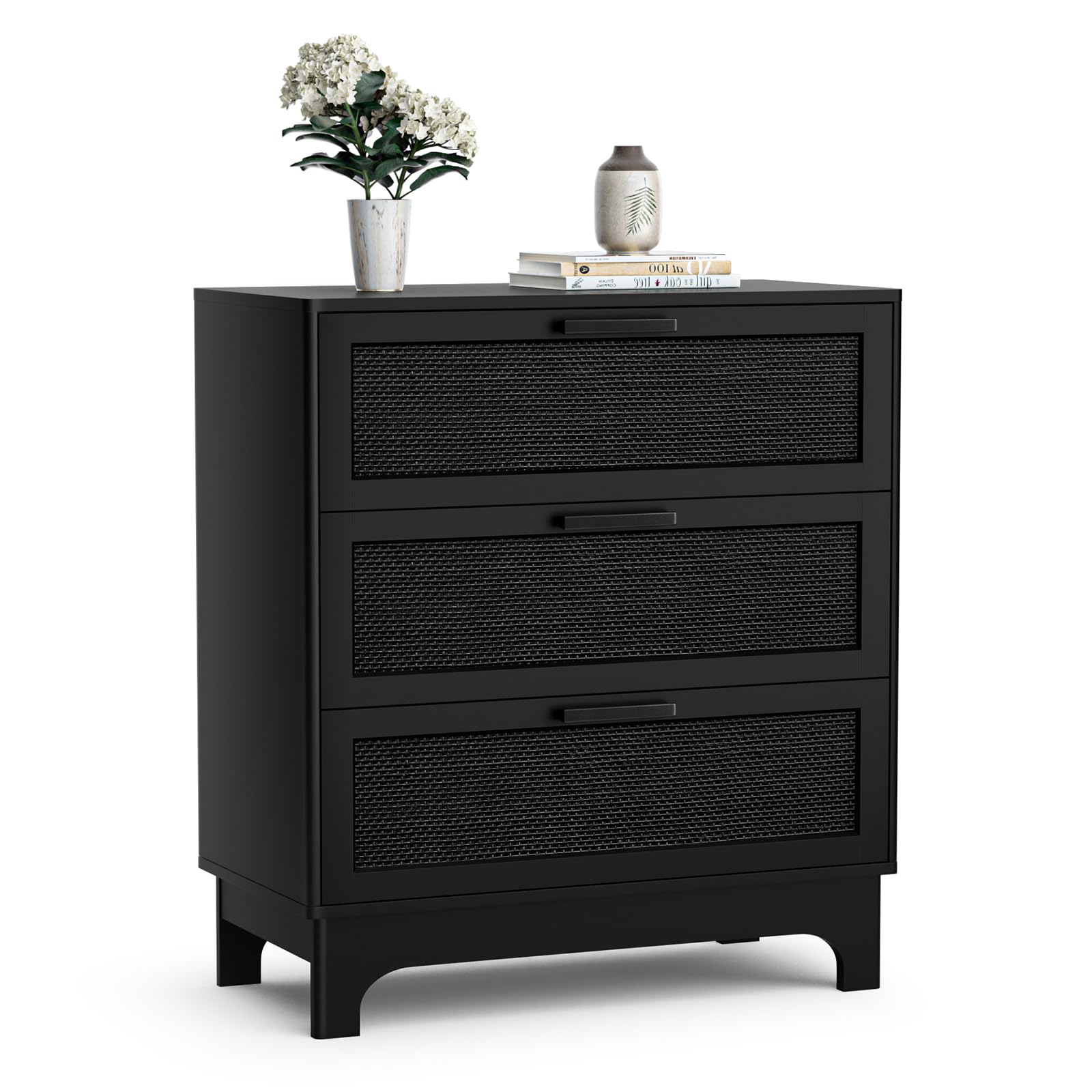 Skokliz Wooden Chest of Drawers with 3 Drawers, Bedroom Storage Unit Modern Wooden, Dresser Drawers for Bedroom, Living Room, Hallway, Office and Closet - Black
