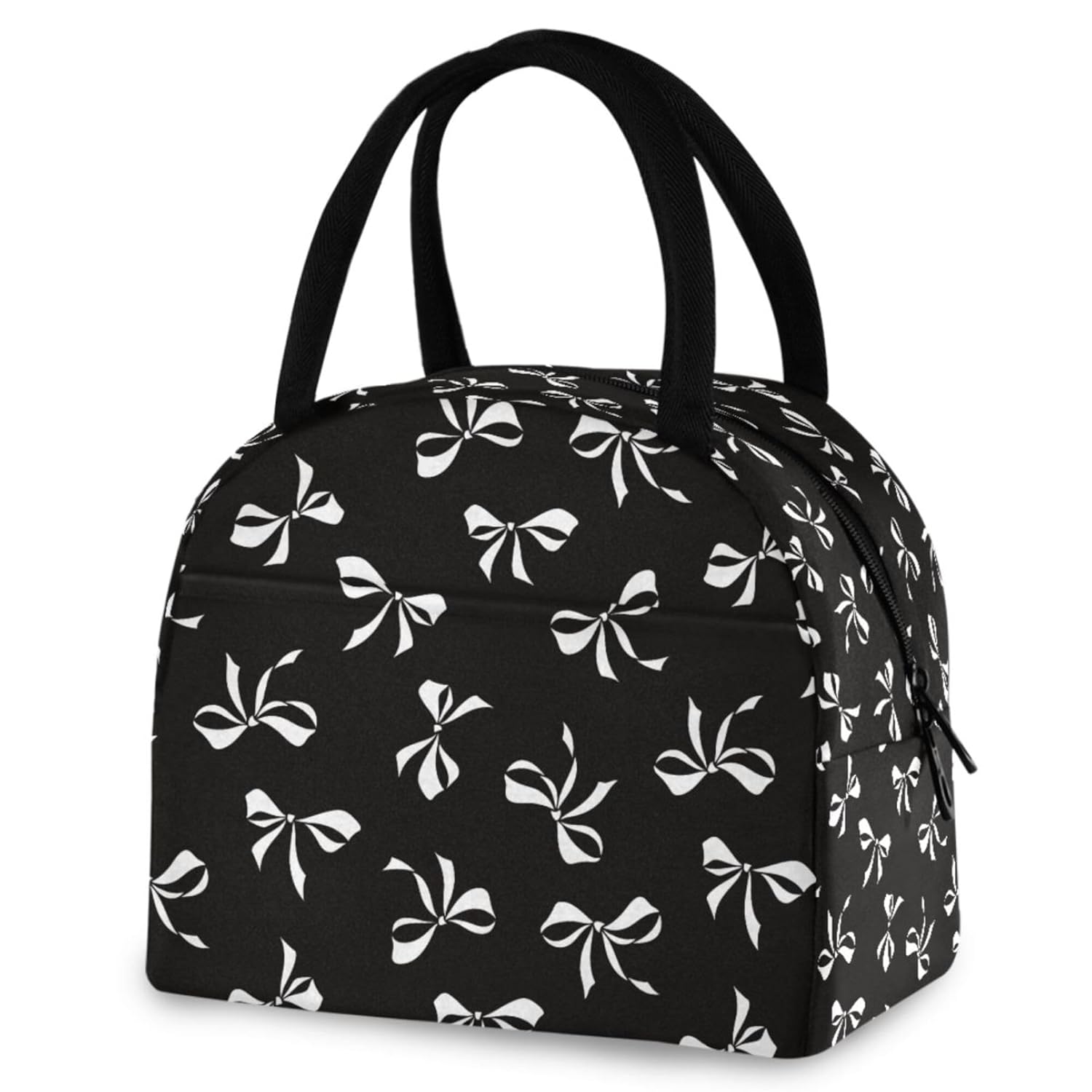 Wamika Bowknot Lunch Bag For Women Men Black Bow Insulated Womens Lunch Bag For Work Lunch Box for