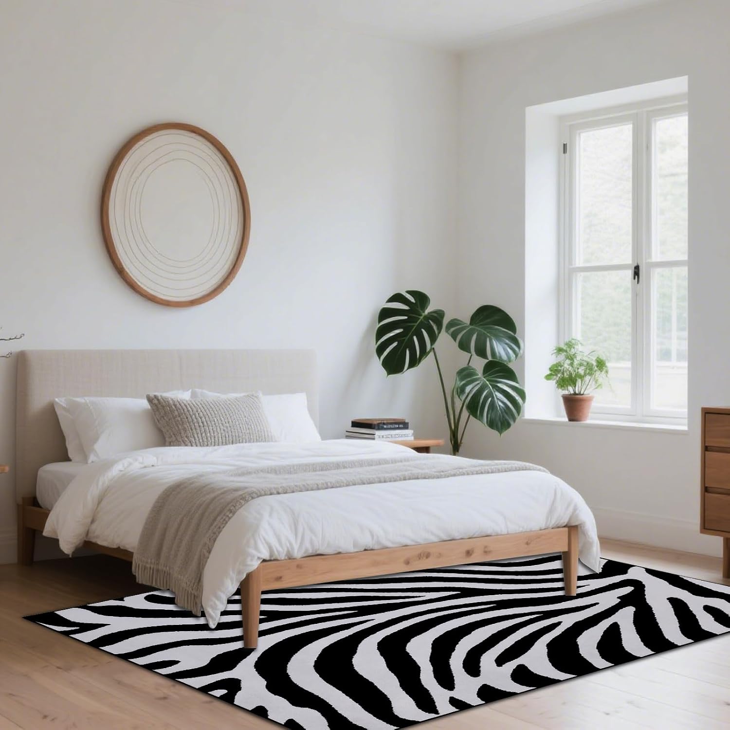 Intellar 6’x9’ Washable Area Rug-Zebra Stripe Pattend Low Pile Not Slipe Rug,Easy Care and Durable Catpet,Suitable for Bedroom,Living Room,Studies（Black and White）