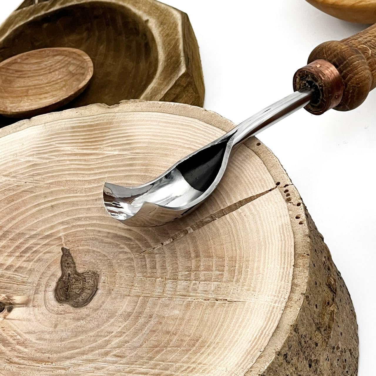 STRYI Cuchara de acero al carbono W1-7 de 20 mm curvada corta para tallar madera, herramienta para tallar cuencos, gubia hueca para cucharas y cuencos, afilada a mano, acero al carbono W1-7