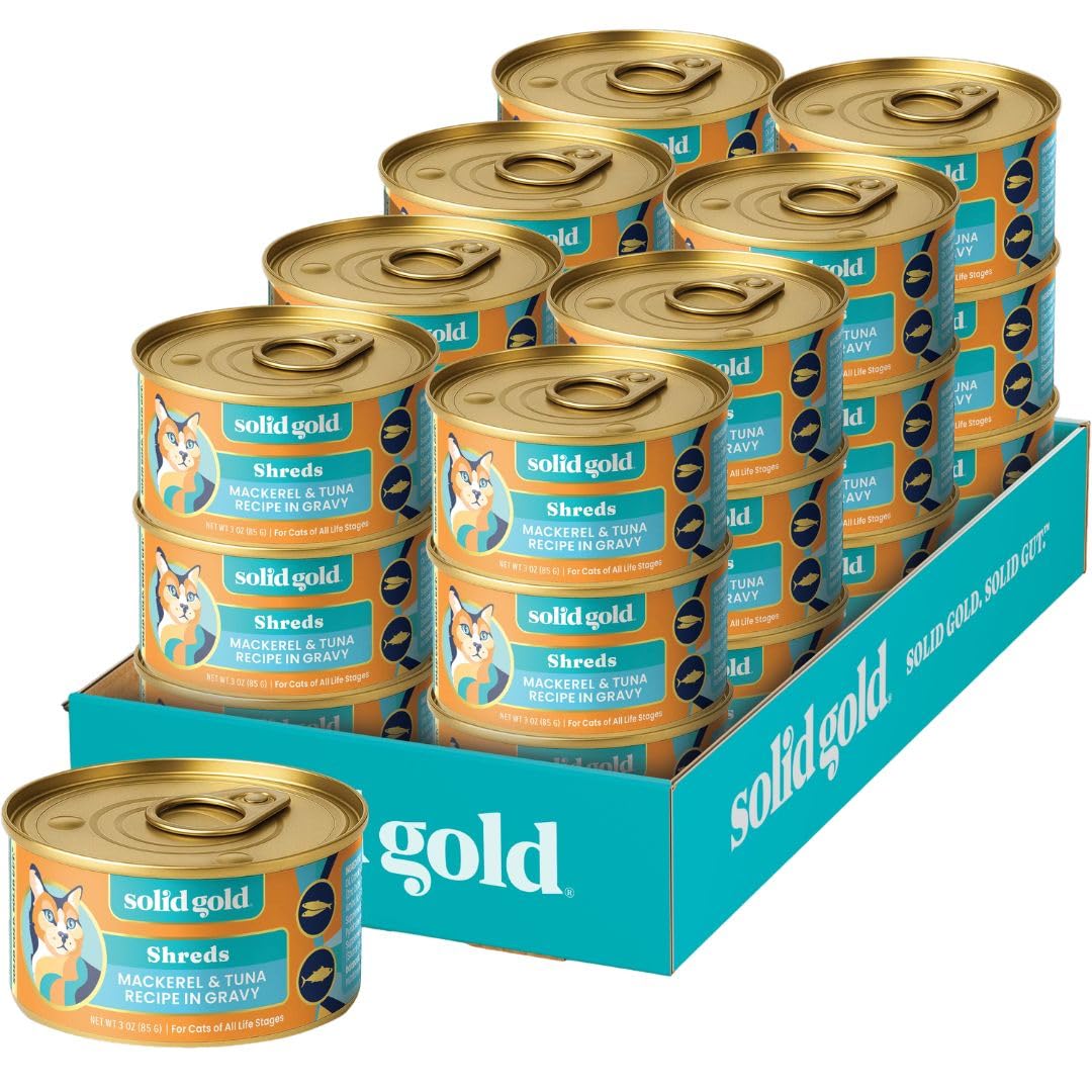 Solid Gold Five Oceans Holistic Grain Free Wet Cat Food, Mackeral & Tuna in Gravy, All Life Stages, 3oz Can, 24 Count (Packaging May Vary)