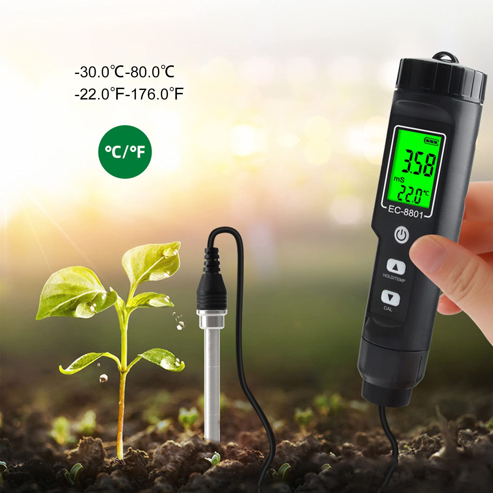 Qcwwy PH-mètres, Testeur avec Rétro-éclairage pour l' et la Culture Hydroponique Portable, Antirouille, Température EC du Sol