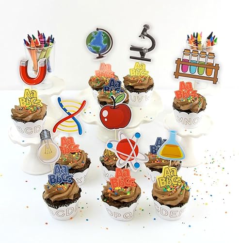 Miniatura 4 de Gyufise 36 piezas de decoración para cupcakes de ciencia, rocas de ciencia, para baby shower, niños, astronomía, biología, química, física, ciencia,