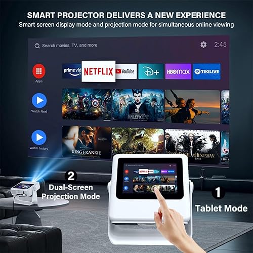 Miniatura 3 de Proyector portátil con pantalla táctil con WiFi6 y Bluetooth, soporte nativo 1080P 4K con aplicaciones integradas, WiFi de doble banda, proyector de