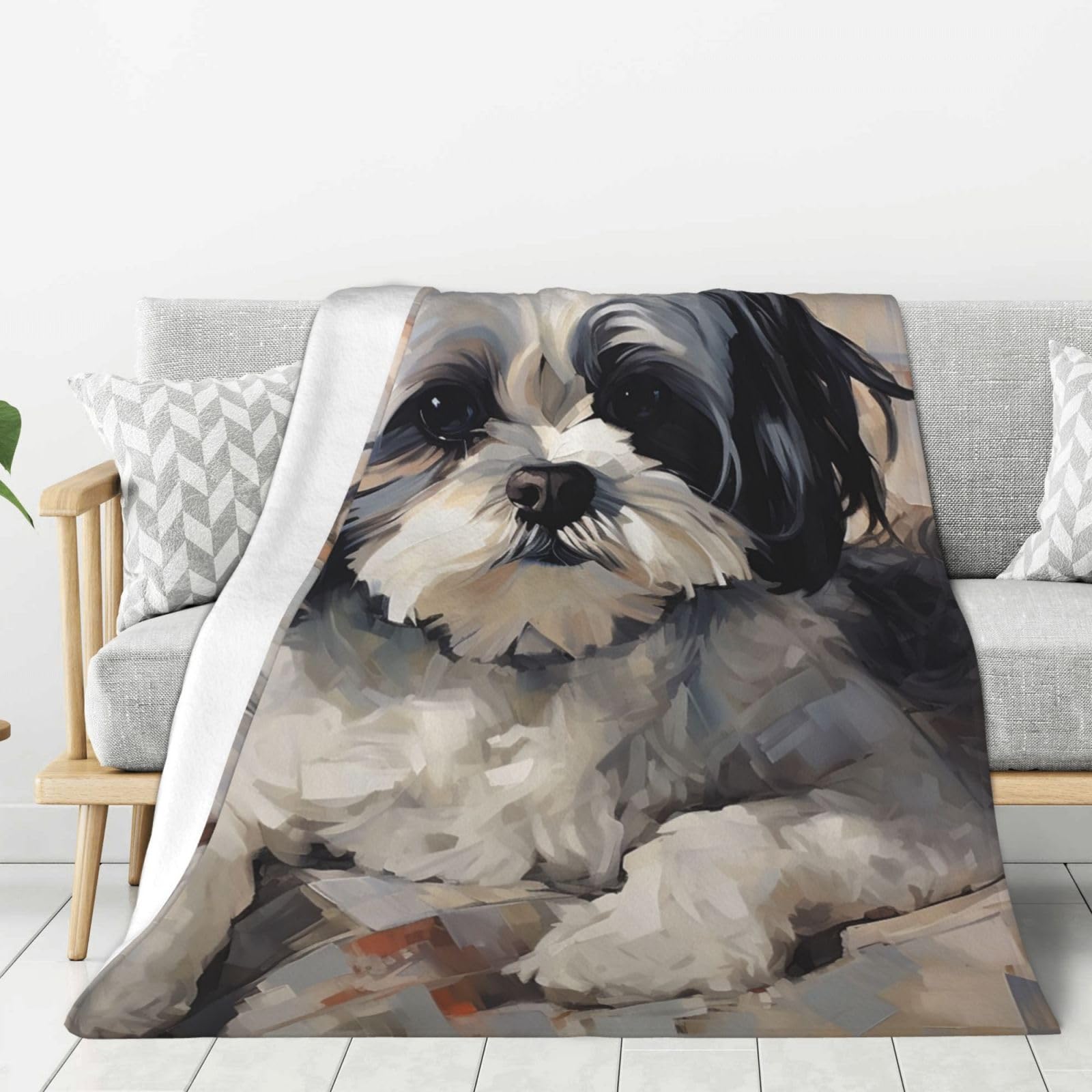 Couverture Shih Tzu en flanelle haut de gamme plaid canapé doux