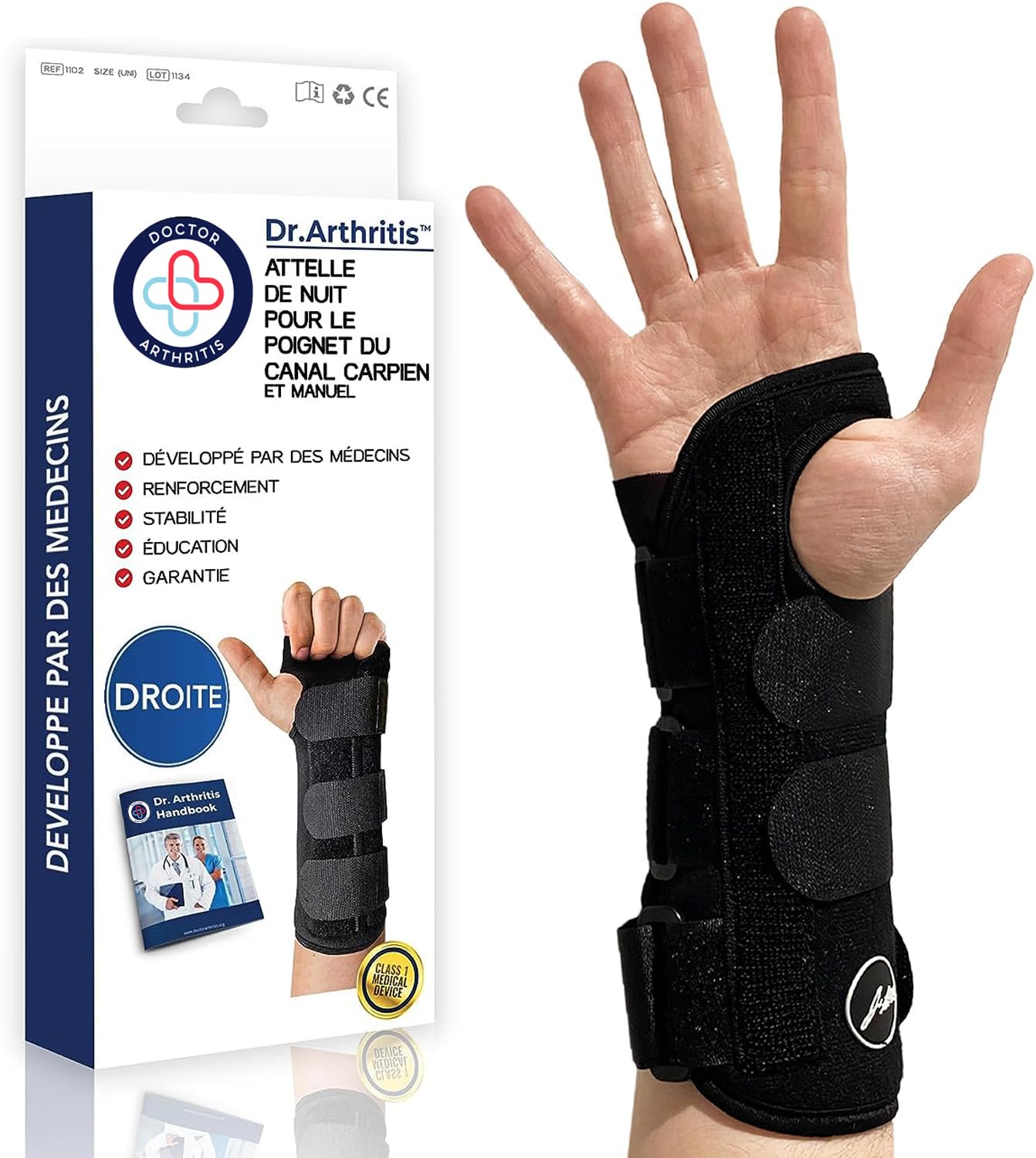 Attelle Poignet de Nuit pour Syndrome du Canal Carpien, Reeducation Main Conçue par un Médecin, Orthese Poignet, Dispositif Médical, S'Adapte à toutes les Mains [À l’Unité, Droite] - Amazon product rated Grade A