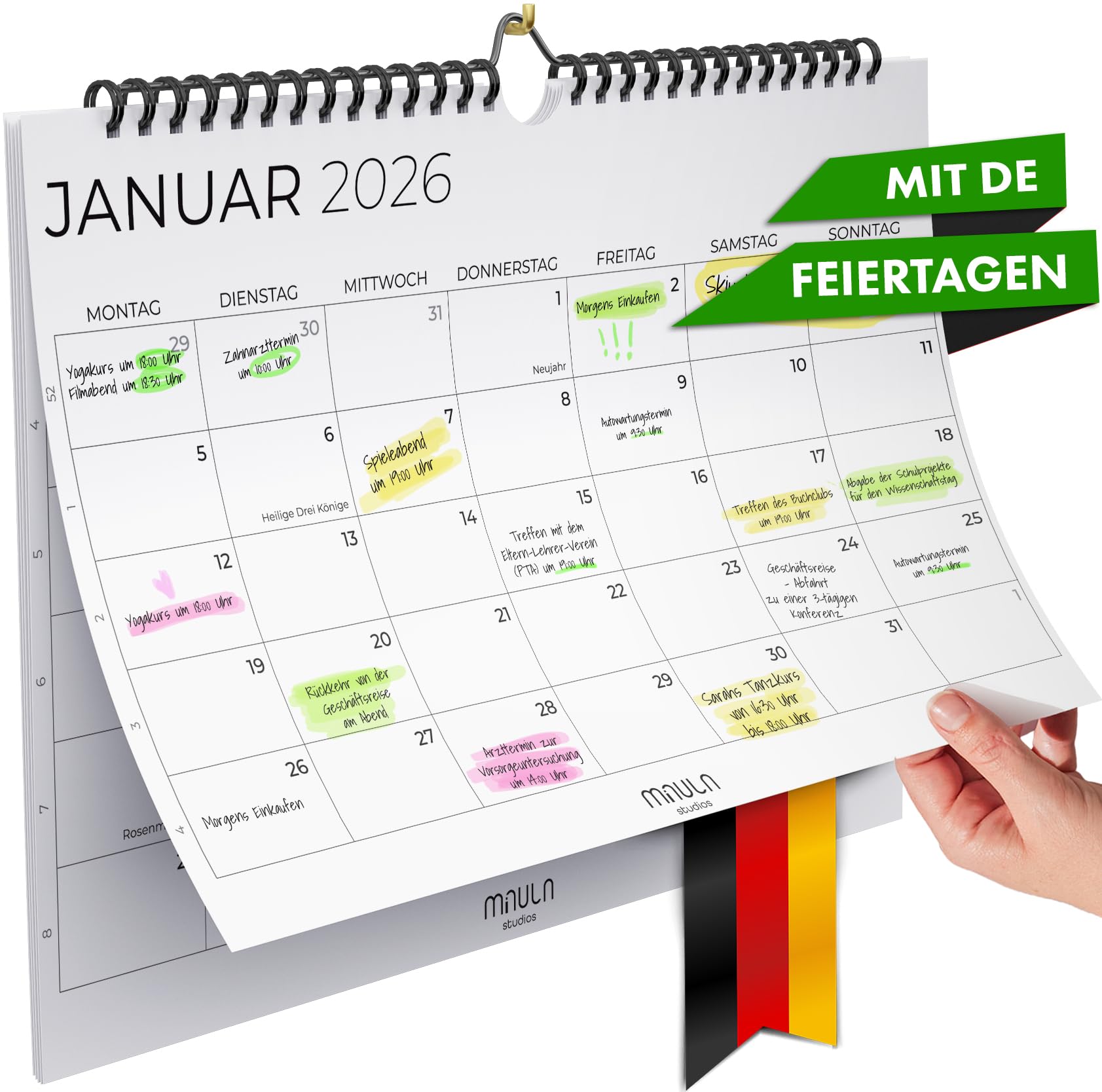 Kalender 2026 Wandkalender – Monatskalender A4 Querformat - Familienkalender von Januar bis Dezember 2026 mit übersichtlicher Jahresplanung – Jahreskalender Ideal als Familien- oder Paarkalender