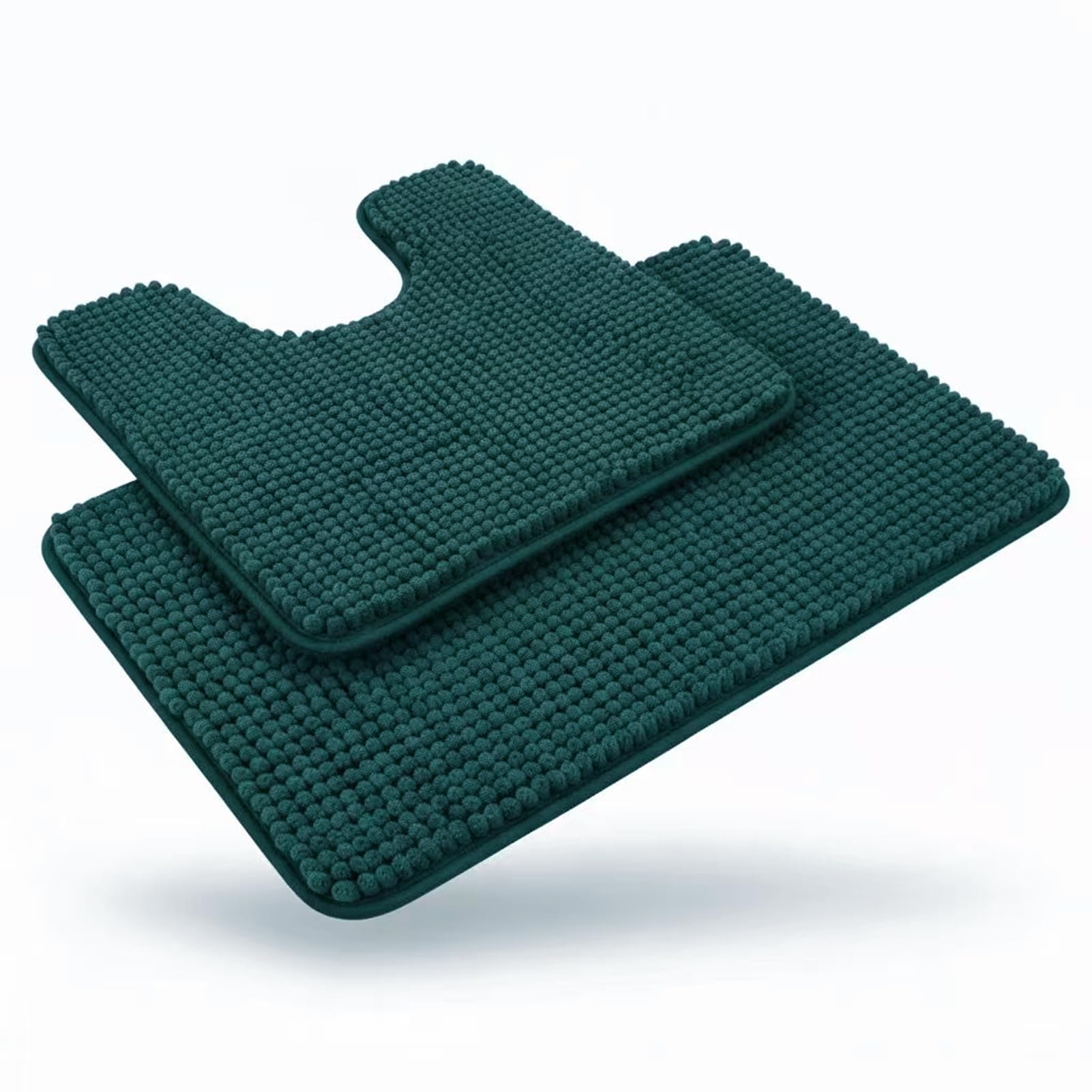 Linruione Green Bath Mat Set 2 Piece, Thick Chenille Bathroom Rugs and Pedestal Mats, Non Slip Washable Super Absorbent Toilet Mat (50x80cm & 50x50cm)
