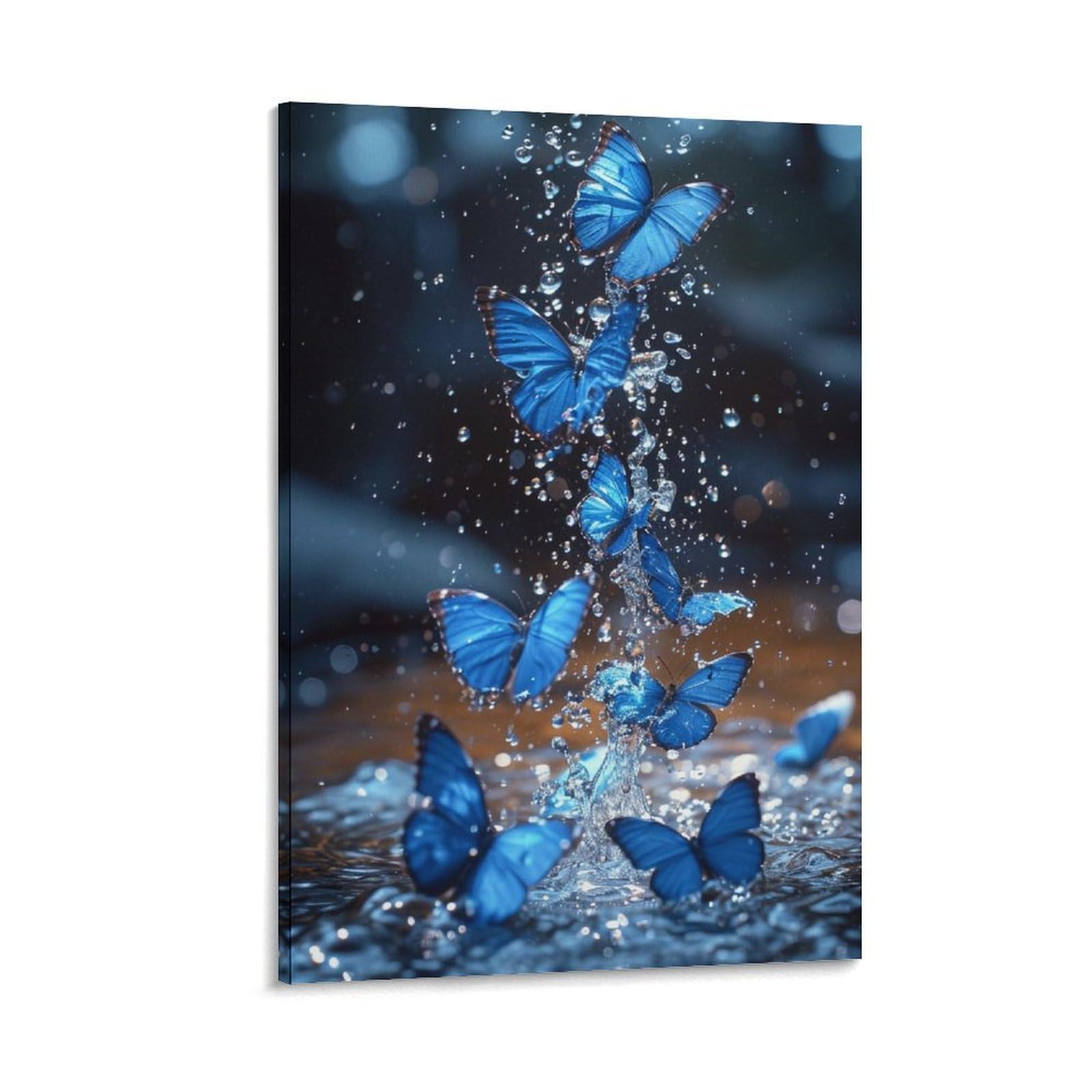 DHBANEIOK Blue Butterfly Wall Art Canvas Print Painting Wall Decor Set of Ornaments for Walls Bedroom Living Room 16x24inch(40x60cm)