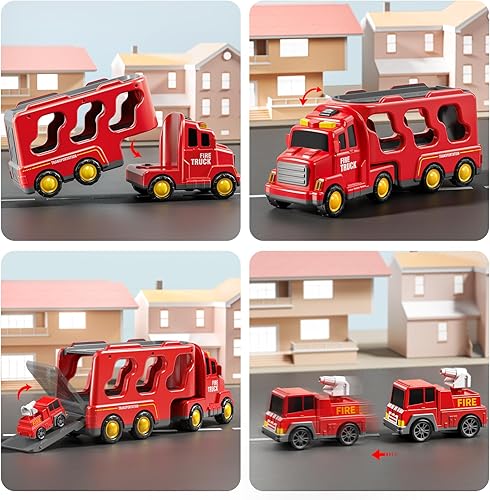 Miniatura 4 de Juguetes de camión para niños de 3, 4, 5, 6 años, juguetes de automóvil para niños pequeños de 3 a 5 años, juguetes de fuego, conjunto de vehículos