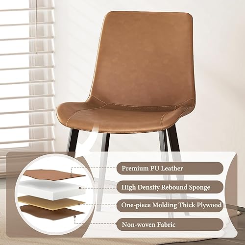 Miniatura 7 de Juego de 4 sillas de comedor, modernas sillas de comedor tapizadas de piel sintética con patas de metal resistentes y respaldo cómodo, sillas