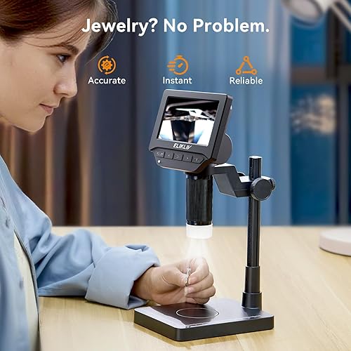 Miniatura 15 de Elikliv Microscopio, microscopio digital LCD para monedas 1000x, lupa de monedas con 8 luces LED ajustables, vista de PC compatible con Blanco