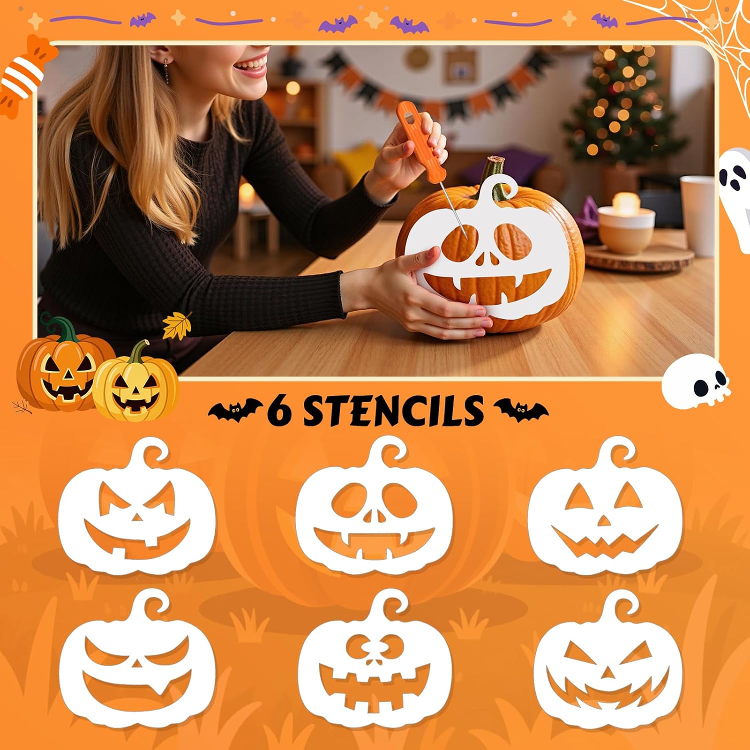 Halloween Pumpkin Carving Kit - 30-Piece Stainless Steel Pumpkin Carving Tools Set with Stencils & Banner Balloons, Jack-O'-Lantern Decorating Kits for Kids & Adults