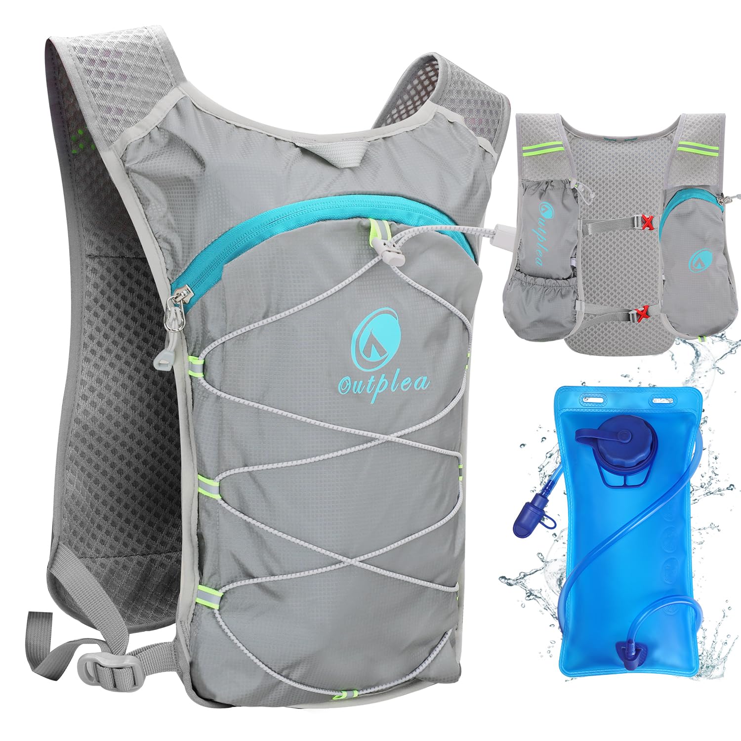 Chaleco Hidratacion Trail Running Mujer Hombre, Mochila Hidratacion con Bolsa de Agua de 2L, Mochila MTB para Maratón Ciclismo Senderismo, Gris Claro