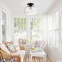 Vista 5 de Semi Flush Mount Ceiling Light Fixture, Clear Glass Pendant Lamp Shade, Farmhouse Lighting for Porch Hallway Light Fixtures Ceiling, Vintage Hanging