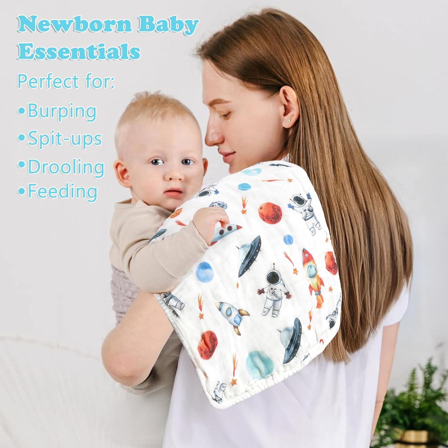 Baby Burp Cloths Muslin Washcloths 6 Pack Muslin Burp Cloths 100% Cotton Large 20''x12'' Soft 6 Layers Baby Burp Rags for Boys Girls Baby Essentials for Newborn Gift Machine Washable - Image 5
