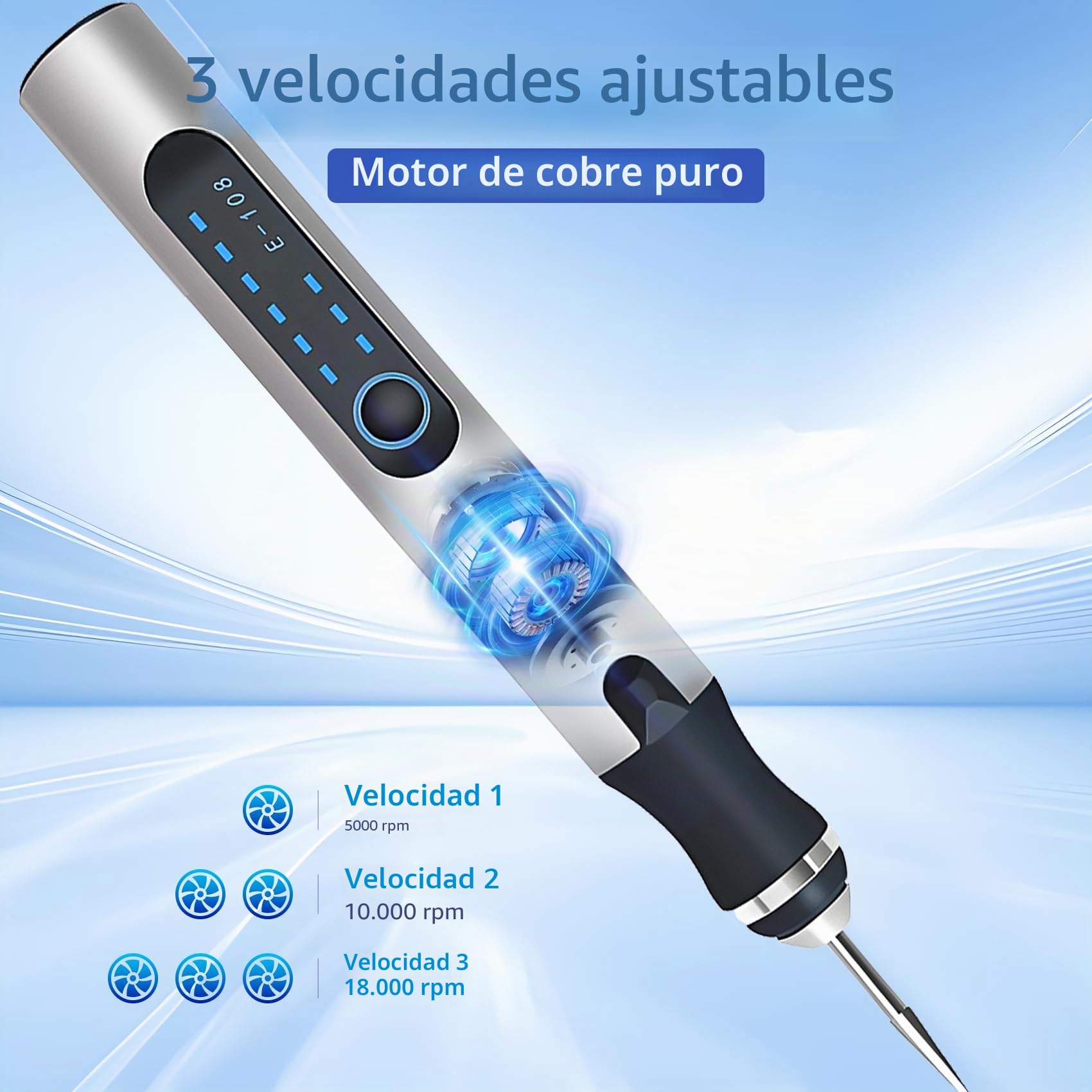 Bolígrafo grabador eléctrico, recargable por USB, inalámbrico, kit de engraving pen portátil, herramienta de grabado para vidrio, madera, plástico, metal y piedra.