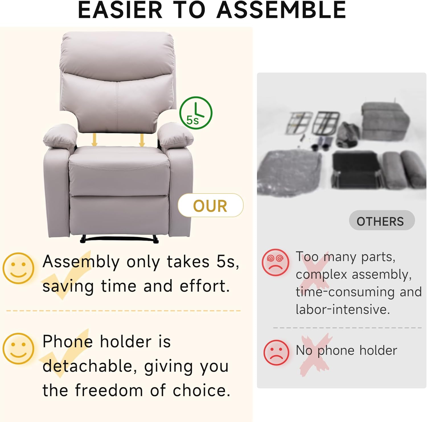 Swivel Rocker Recliner Chairs for Adults, Manual Rocking Recliner Chair, Small Recliners for Small Spaces, Single Sofa Recliner for Living Room, Nursery, RV, Beige