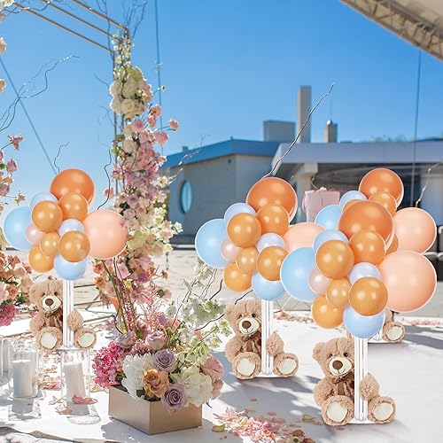 Miniatura 5 de 6 juegos de centros de mesa de oso para globos, incluye 6 juguetes de peluche de oso de 13.8 pulgadas, 120 globos y 6 soportes para globos para