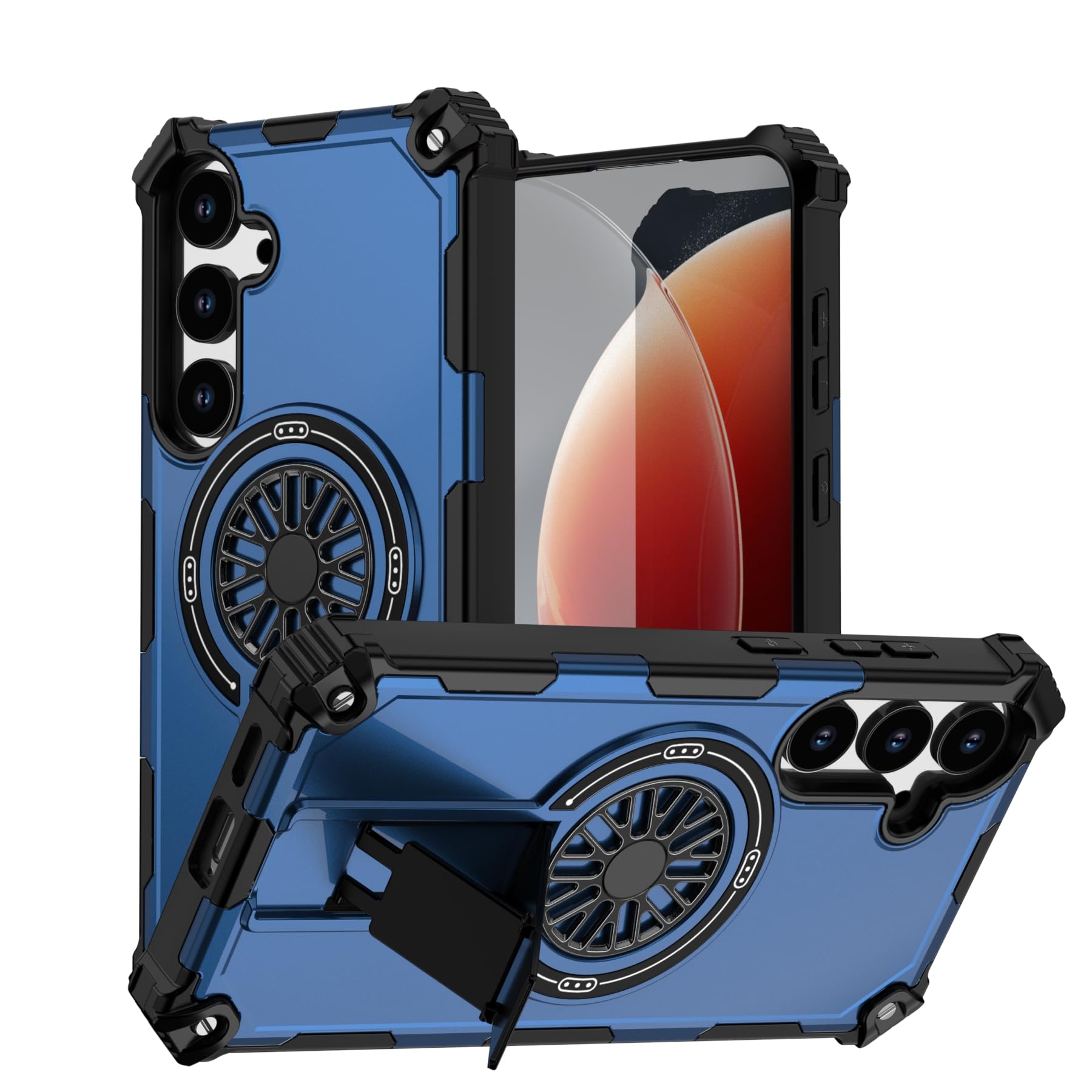 Coque magnétique pour Galaxy S25 Plus antichoc bleu avec support