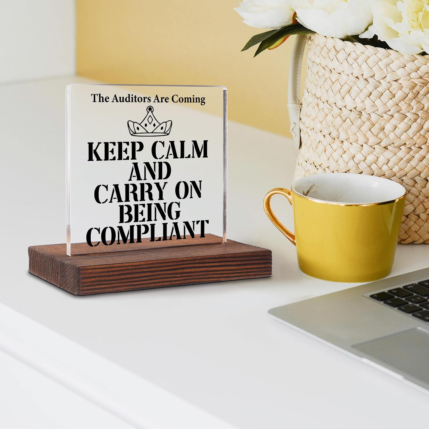Funny Compliance Gift for Auditor or Accountant, Keep Calm and Carry On Being Compliant Acrylic Sign, Audit Warning Office Desk Decor for New Job, Farewell, Retirement or Appreciation Gift SKT246 image 3