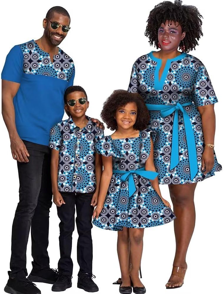 Family Matching Outfits Sets Mom Dad Girl Boy Clothes Floral Print African Dresses for Party