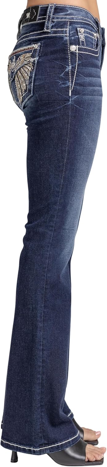 Miss Me Women's Arella Wings Embellished Faux Flap Pockets Mid-Rise Bootcut Jeans - Image 3