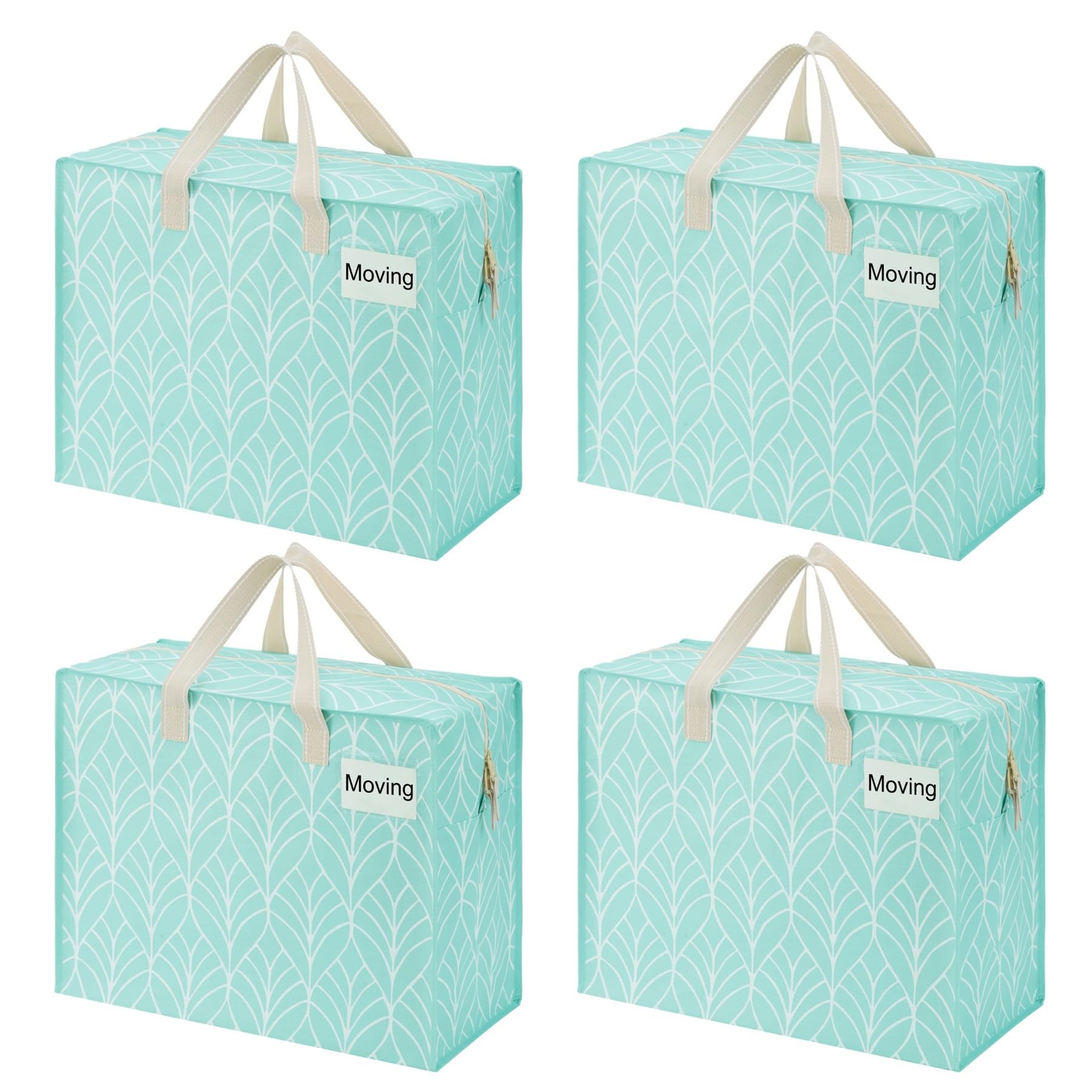 VENO 4 Pack Heavy Duty Moving Bags, Storage Bags, Packing Supplies, Top Zipper, Storage Totes for Camping, Clothes, Bedding, Comforters, Pillows (13 Gallon,Evergreen, 4 Pack)