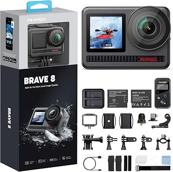 AKASO Brave 8 4K60FPS Action Camera, 48MP Photo Waterproof Underwater Camera with SuperSmooth Stabilization Touch Screen Sports Camera with 5X Zoom 8X Slo-mo Remote Control with Helmet Accessories