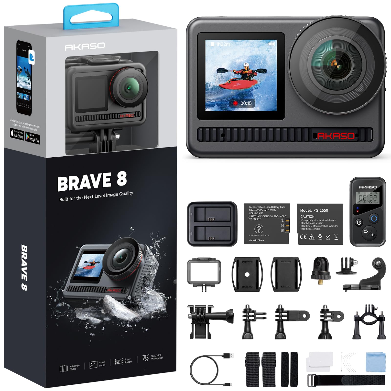 Amazon.com: AKASO Brave 8 4K60FPS Action Camera 33ft Waterproof