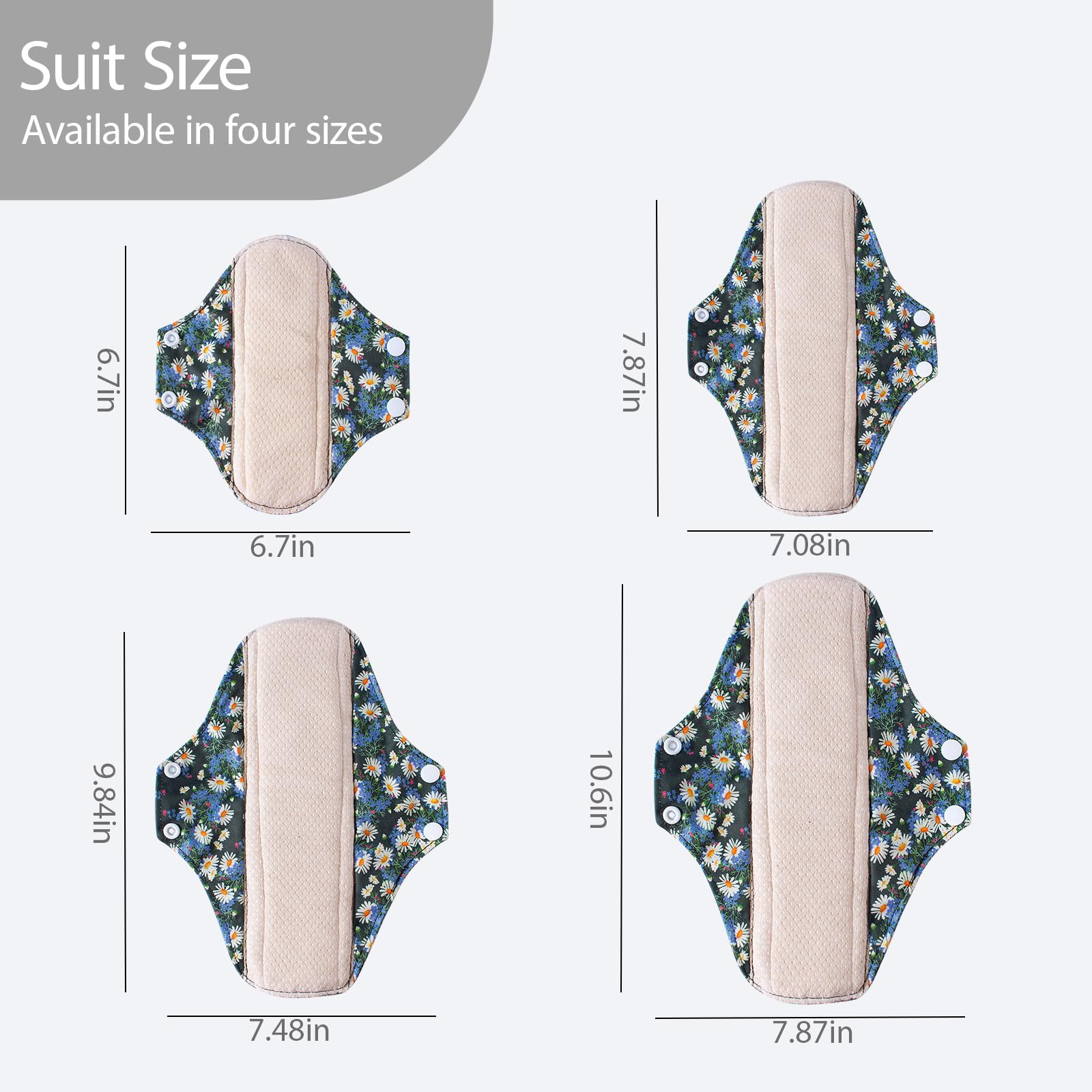 AIO Reusable Washable Cloth Menstrual Pads Sanitary Pad 8 pcs Pads and 2 Mini Wet Bag