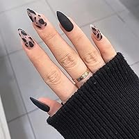 Vista 23 de MISUD - Uñas postizas largas con forma de ataúd, con diseño gótico de vampiro en negro y rojo, acrílico, 24 piezas