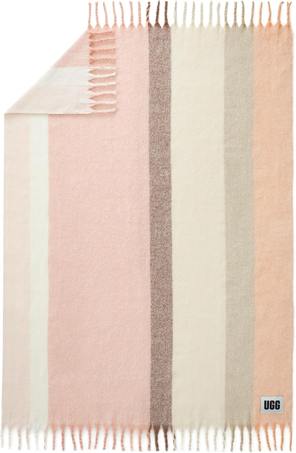 UGG Calyx Faux Mohair Throw Soft Fuzzy Blanket for Couch, Bed - Cute Cozy Decorative Apartment Decor or Dorm Room Essentials, Washable, 50" x 70", Ivory & Brown Striped (Pansy)