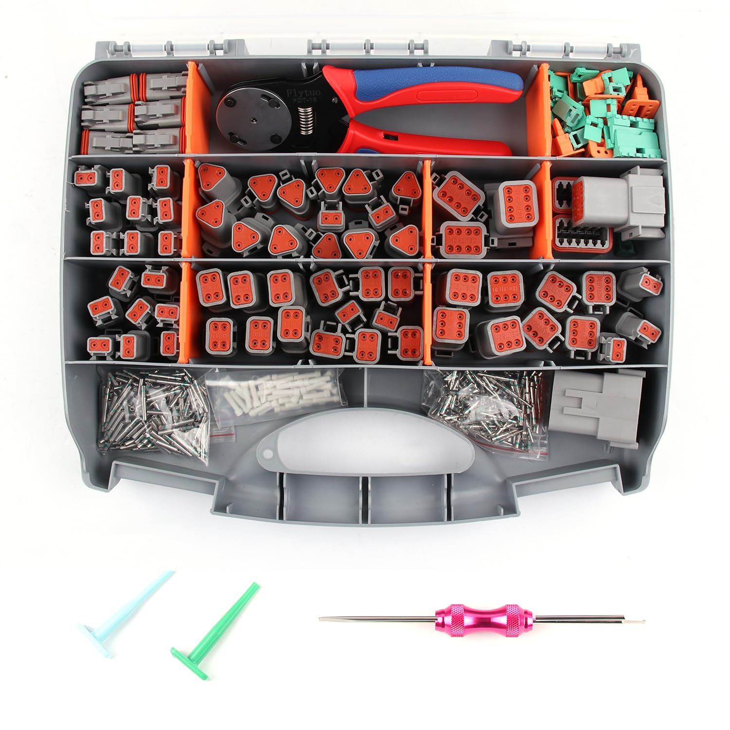 504PCS Deutsch Connectors Kit with Crimping Tool, 2/3/4/6/8/12 Pin DT Connectors with Removal Tool, Size 16 Solid Terminal Contacts, 14-18 AWG