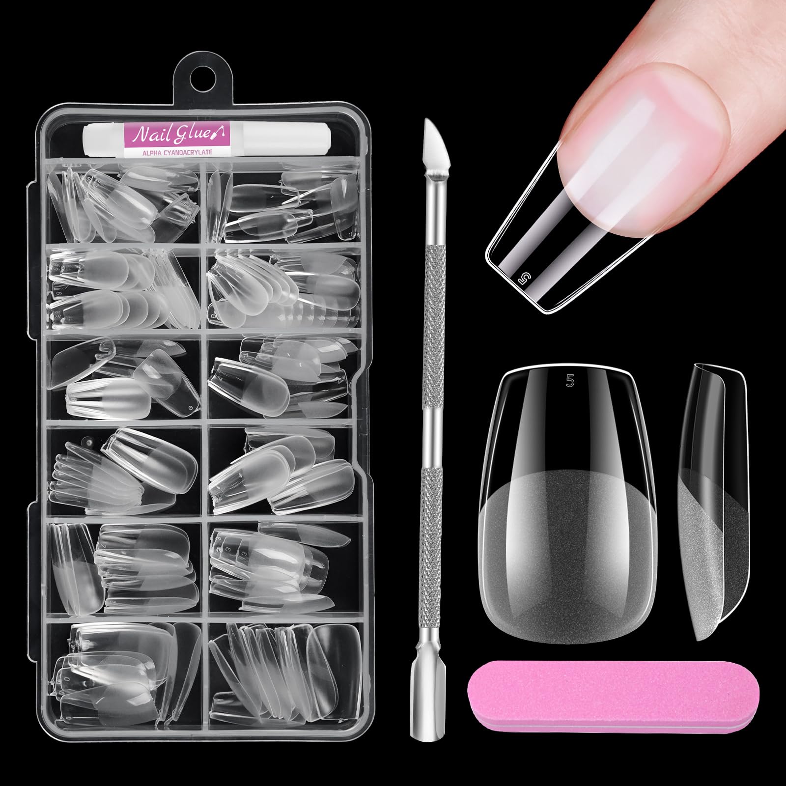 Nägel Tips für Gelnägel Kurz, Venares Vollständige Abdeckung Weiche Gelspitzen Nagelspitzen Tips Vorpolierte Künstliche Nägel Kurz mit Kleber Feilen Nagelpuffer Nagelhautschieber, 120 Stück 12 Größen