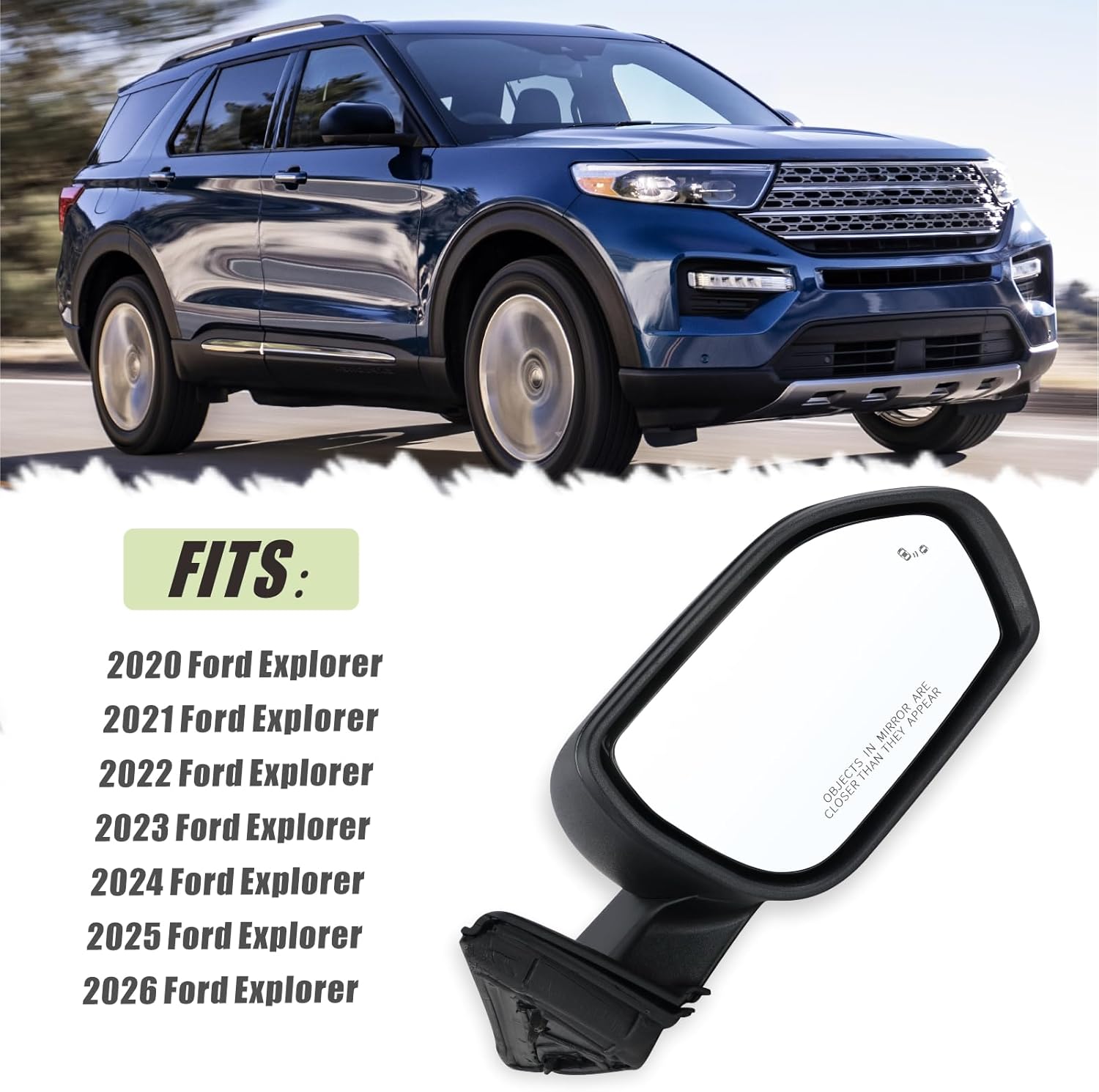 Right Passenger Side Mirror Compatible With 2020-2026 Ford Explorer With Manual Folding Power Glass Blind Spot Black Replace#LB5Z17682AA(5Pins)