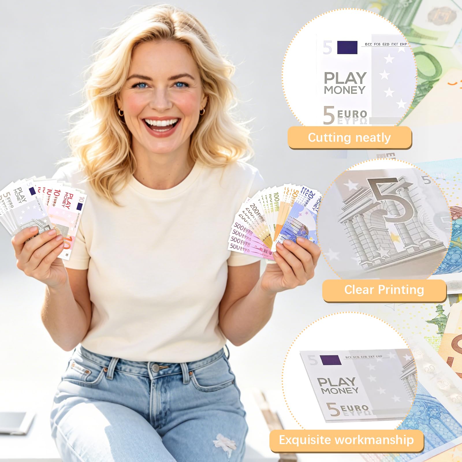 280 Stück Spielgeld Set, Spielgeld Scheine für Spiel | 5/10/20/50/100/200/500, 40 Blatt pro Blatt, Prop Money