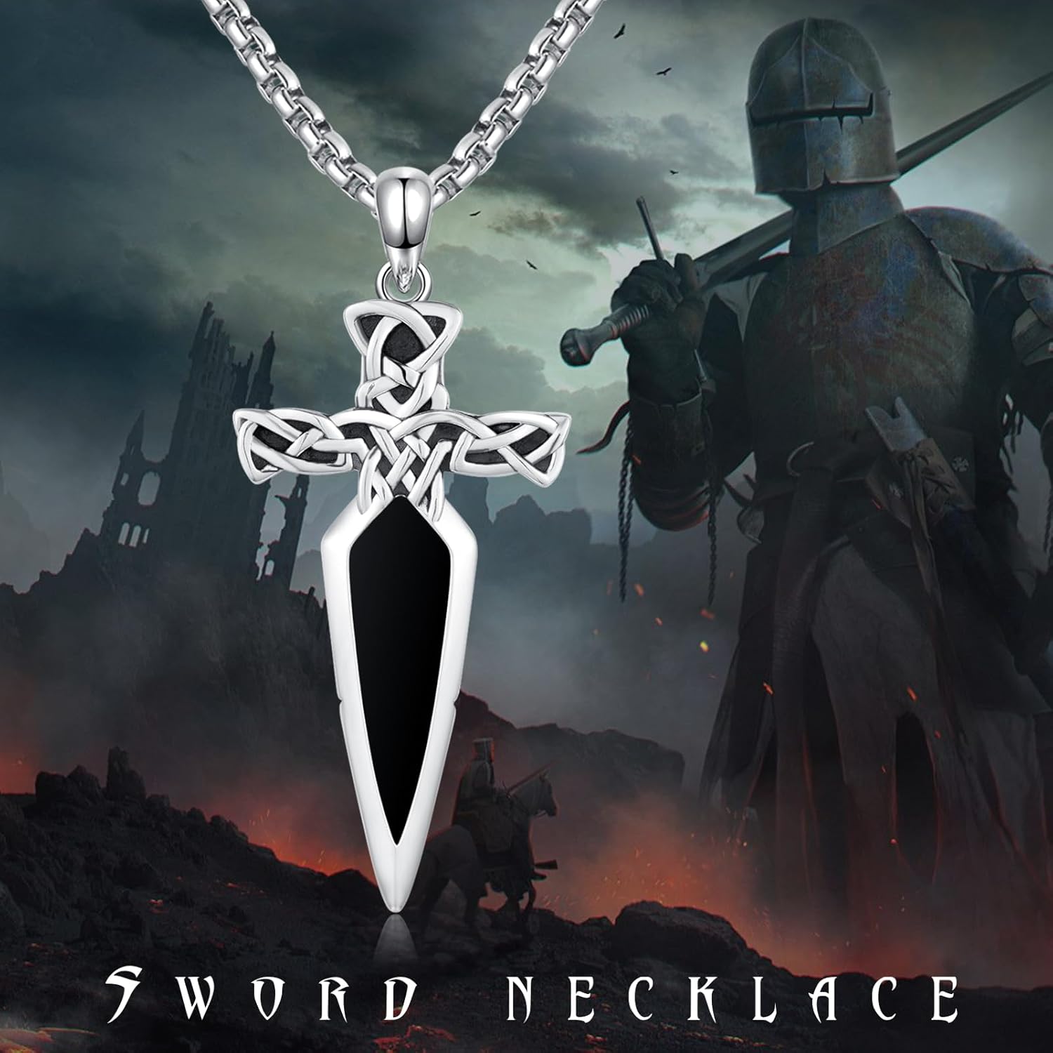 Sword Necklace 925 Sterling Silver Dagger Pendant Necklace Retro Gothic Jewelry Gifts for Men Father Women - Image 7
