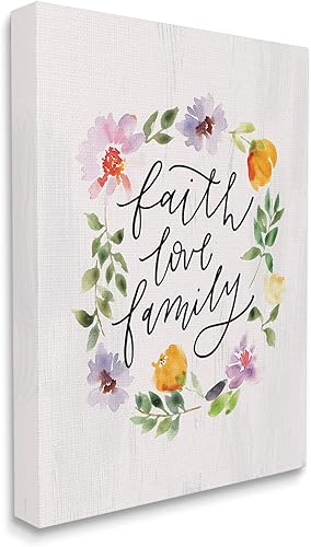Stupell Industries Faith Love Family Quote - Corona floral tradicional, diseñada por Loni Harris, lienzo para pared, 24 x 30 pulgadas, color verde