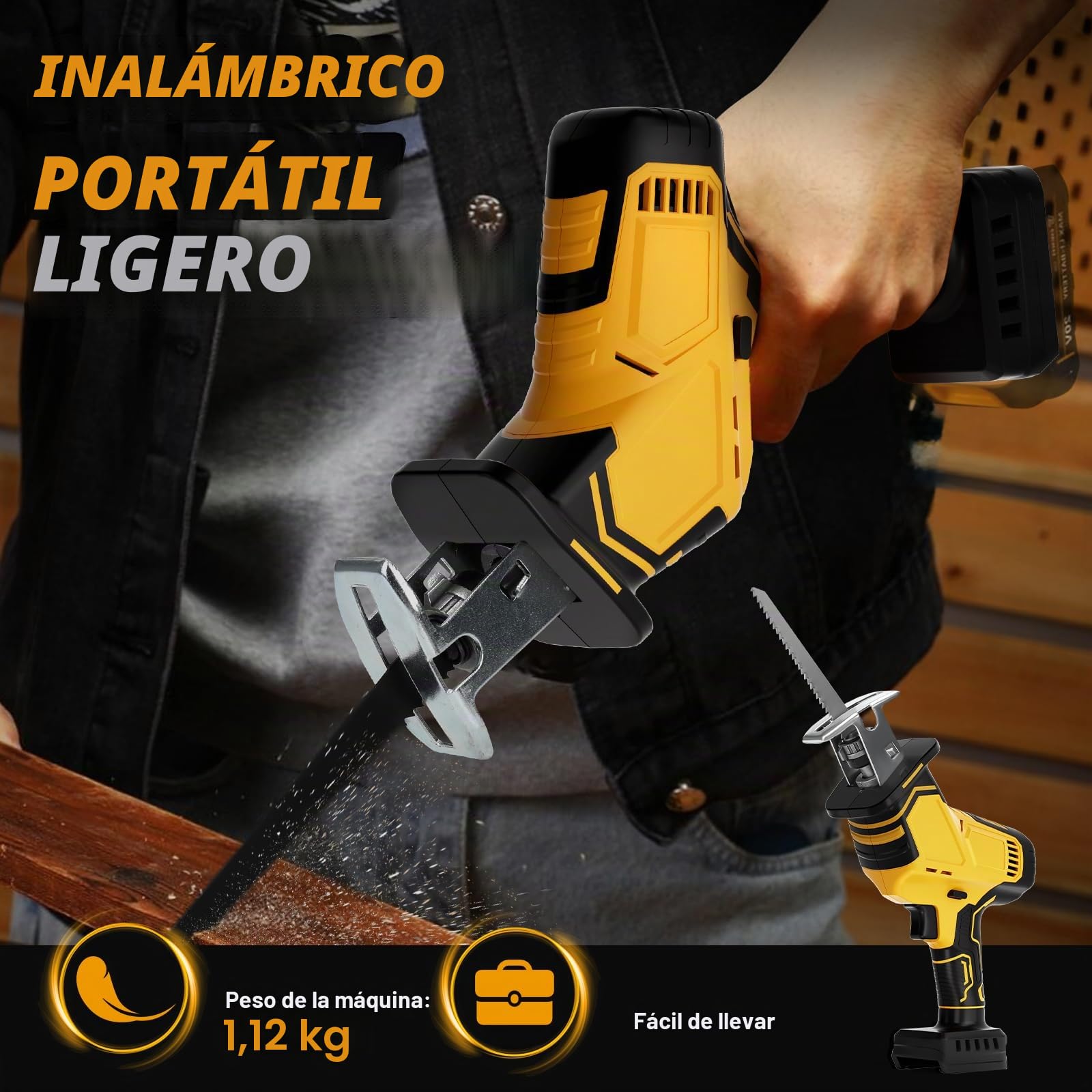WingFly Sierra sable inalámbrica para Dewalt 18 V, 20 V batería, Sierra Alternativa profesional con 4 hojas, 2700 rpm, Sierra Recíproca Eléctrica con Velocidad Variable