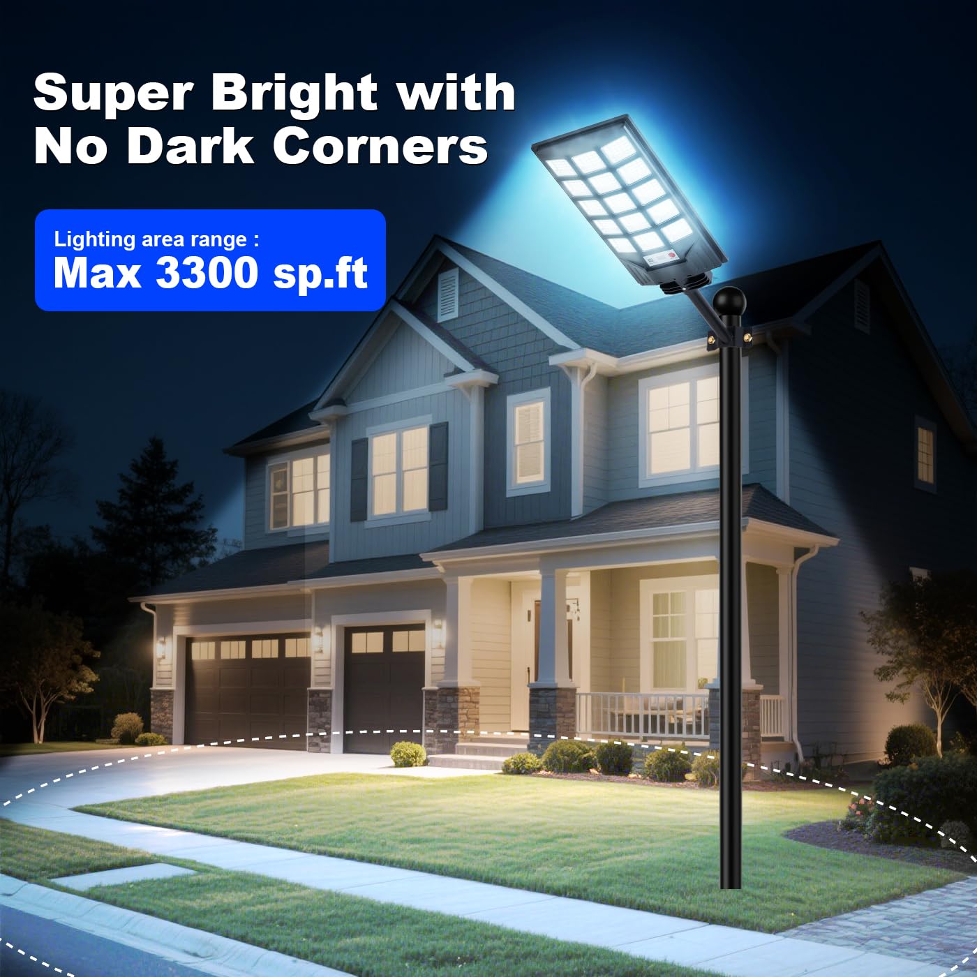 HONEYBABY Solar Street Lights Outdoor Waterproof, 8500K Solar Powered Lights Outdoor LED Flood Lamp - Image 2