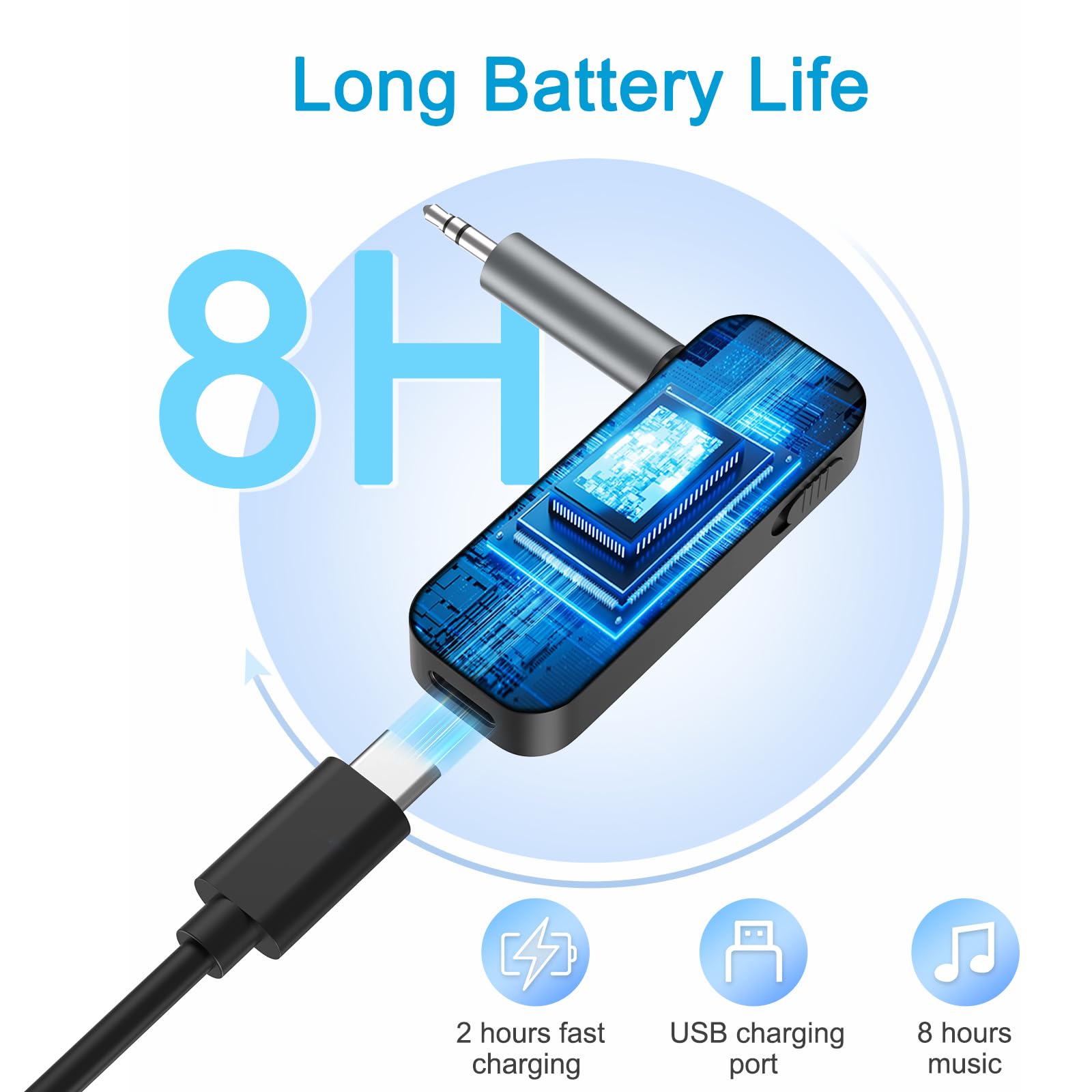 Aux Bluetooth Adapter für Auto, Bluetooth 5.0 Musik Audio Empfänger für Auto Home Stereoanlage und Kopfhörer, 2 in 1 Wireless Bluetooth Transmitter und Empfänger für Freisprechanruf