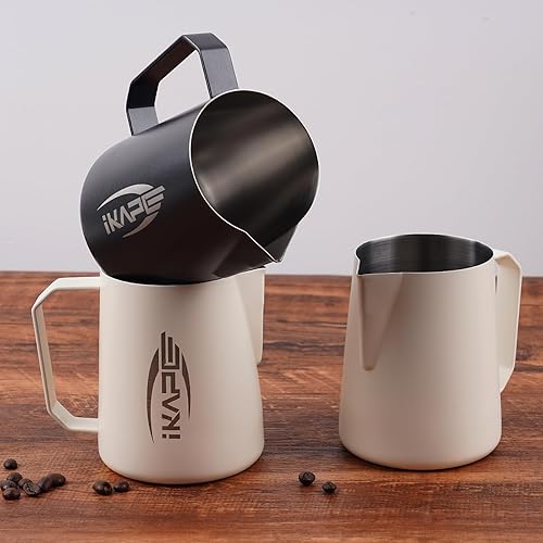 Miniatura 5 de IKAPE Productos de café, jarra de espuma de leche de 20.3 fl oz, jarras de vapor de leche de acero inoxidable, café con leche, café con leche,
