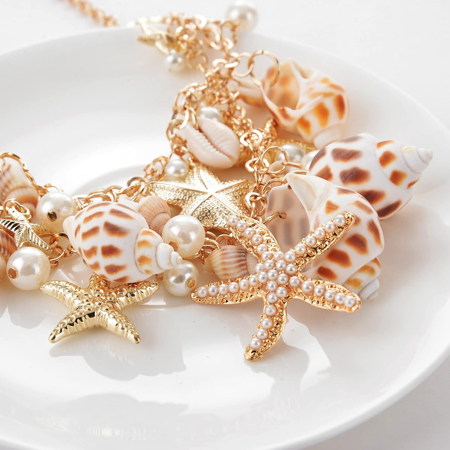 Shell Starfish Necklace Bracelet Conch Statement Chunky Necklace Mermaid Costume Jewelry Beach Jewelry for Women - Image 8
