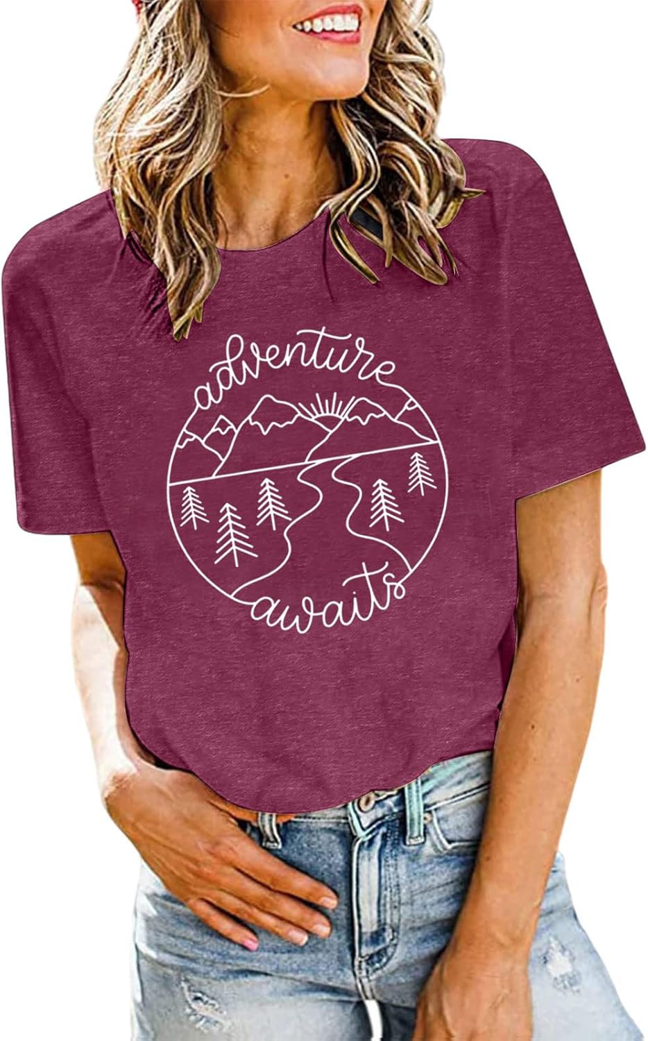 Adventure Awaits T-Shirt Women Nature Hiking Mountain Camping T Shirt Travel Outdoor Casual Vacation Tops Tees - Image 2